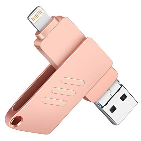 iOS Flash Drive for iPhone Photo Stick 128GB Memory Stick USB 3.0 External Storage Lightning Memory Stick for iPhone iPad Android and Computers (Pink 128G)