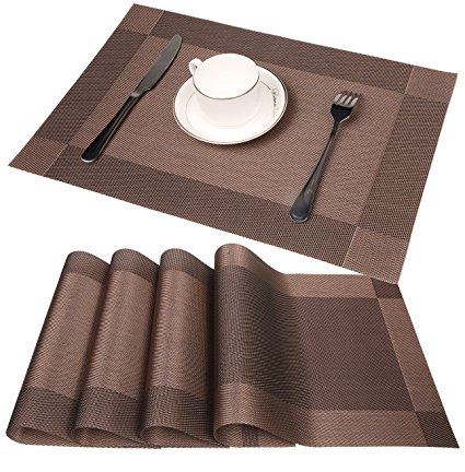Famibay PVC Place Mats - Heat Insulation PVC Placemats Stain-resistant Woven Vinyl Table Mats for Kitchen Set of 4 - 30x45 cm (Brown)