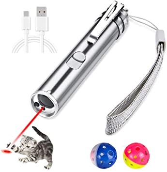 GEJULIC Interactive Cat Dog Light Toys 3 in 1Rechargeable Pet Training Exercise Chaser Tool with 2 Balls