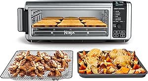 Ninja SP101 Digital Air Fry Countertop Oven with 8-in-1 Functionality, Flip Up & Away Capability for Storage Space, with Air Fry Basket, Wire Rack & Crumb Tray, Silver