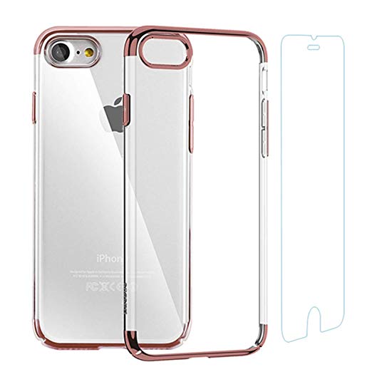 Case for iPhone and Screen Protector Set Crystal Clear Anti-Scratch TPU Cover Case with Tempered Glass Screen Protector and Soft Shock Absorption Bumper for iPhone 6 Plus/6s Plus (Pink)