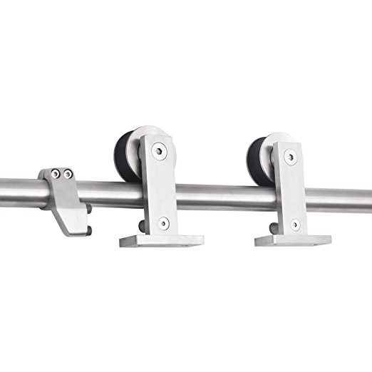 SMARTSTANDARD 6.6 FT Top Mount Stainless Steel Sliding Wood Door Hardware (Stainless Steel)(1 x 6.6 Foot Rail)