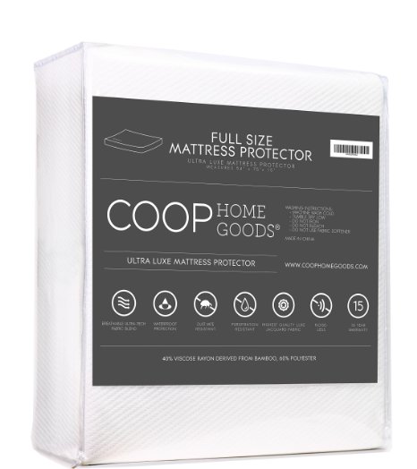 Ultra Luxe Bamboo derived Viscose Rayon Mattress Pad Protector Cover by Coop Home Goods - Cooling Waterproof Hypoallergenic Topper - Full - White