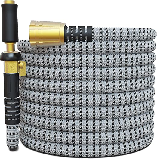Titan 150FT Garden Hose - All New Expandable Water Hose with Triple Latex Core 3/4" Easy Removal Solid Brass Fittings Expanding Extra Strength Fabric Flexible Hose with Jet Nozzle and Washers (H)