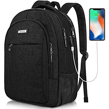 Travel Laptop Backpack 15.6’’ Waterproof for Men & Women, Business Computer Backpack Work Daypack Padded with USB Charging Port, Fashion College Bookbag Rucksack (Black)