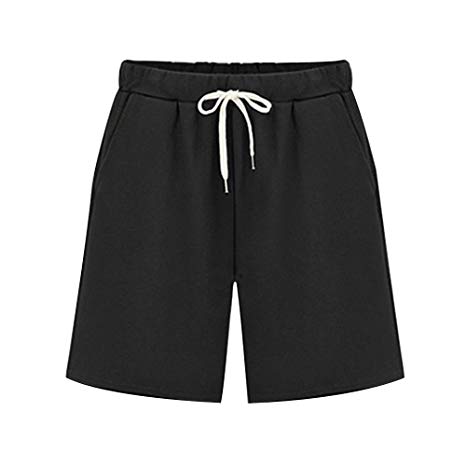 Gooket Women's Elastic Waist Soft Jersey Knit Bermuda Shorts with Drawstring
