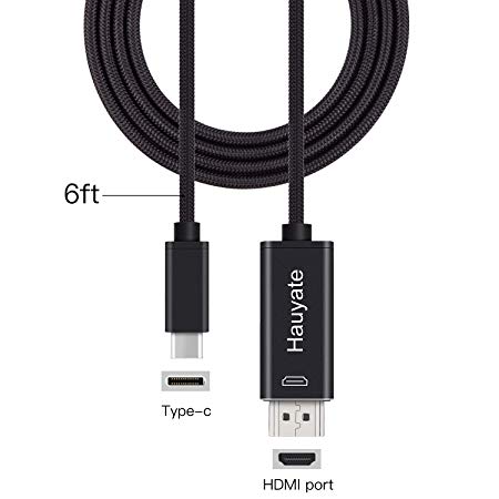 USB C HDMI Cable Hauyate 6 Feet Type C to HDMI 4K Cable Thunderbolt 3 Compatible, Male to Male, Compatible MacBook Pro/MacBook iMac 2017/Chromebook Pixel/Yoga 910/ XPS 13, 1.8 M (Black)