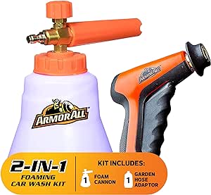 Armor All 2-in-1 Foam Cannon Kit, Car Cleaning Kit Connects to Power Washers and Garden Hoses for Vehicle Cleaning, Includes Foam Cannon, Foam Applicator and Ergonomic Adaptor, 3 Count