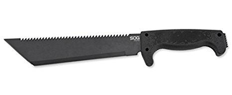 SOG SOGfari 10" Machete MC04-N - Hardcased Black Tanto Blade w/ Saw Back, Rubber Handle, Nylon Sheath