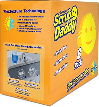 Original Scrub Daddy Sponge - Scratch Free Scrubber for Dishes and Home, Odor Resistant, Soft in Warm Water, Firm in Cold, Deep Cleaning Kitchen and Bathroom, Dishwasher Safe (8 Count)