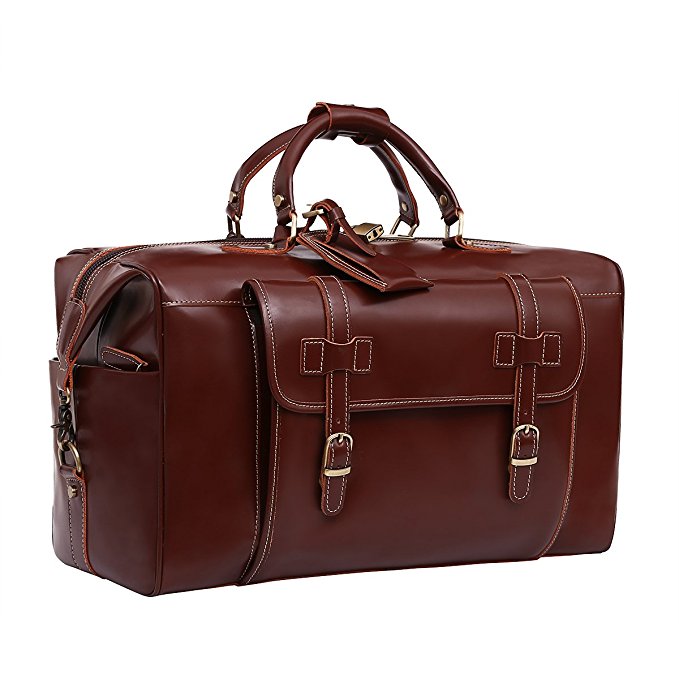 Leathario Mens Genuine Leather Overnight Travel Duffle Weekend Bag