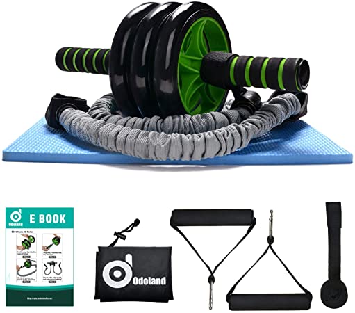 Odoland 3-in-1 AB Wheel Roller Kit AB Roller Pro with Resistant Band,Knee Pad,Anti-Slip Handles and Storage Bag - Perfect Abdominal Core Carver Fitness Workout for Abs