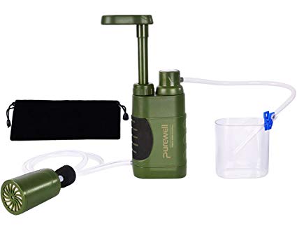 Water Purifier Pump with Replaceable Carbon 0.01 Micron -Virus and Heavy Metal Tested Water Filter, 4 Filter Stages, Portable Outdoor Emergency and Survival Gear - Camping, Hiking, Backpacking