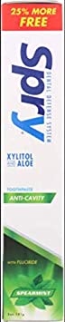 Spry Xylitol Toothpaste with Fluoride, Natural Spearmint, Anti-Cavity, 5 oz (3 Pack)