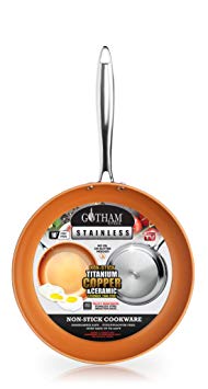 Gotham Steel Stainless Steel Premium 10” Frying Pan, Triple Ply Reinforced with Super Nonstick Ti- Cerama Copper Coating and Induction Capable Encapsulated Bottom – Dishwasher Safe