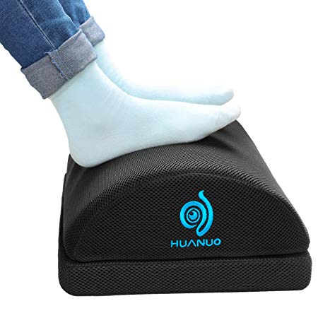 Adjustable Foot Rest - Under Desk Footrest with 2 Optional Covers for Desk, Airplane, Travel, Ergonomic Foot Rest Cushion with Magic Tape and Massaging Micro Beads for Office, Home, Plane by HUANUO