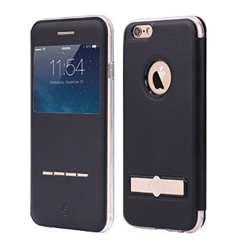 iPhone 6s Plus / 6 Plus Case, Tomplus [Touch Series] [View Window] Folio Flip PU Leather Case [Magnetic Closure], Unique Case for iPhone 6 Plus / 6s Plus with Stand & Metal Sensor Feature (black)