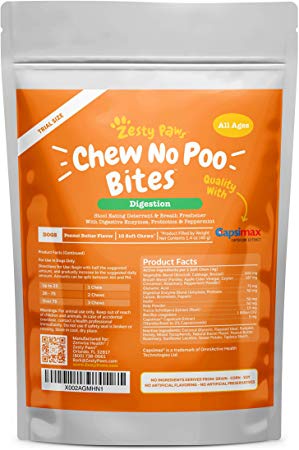 Zesty Paws Chew No Poo Bites - Coprophagia Stool Eating Deterrent for Dogs - Deter & Stop Dog from Eating Feces - Probiotic & Digestive Enzymes - Peppermint Breath Freshener Supplement - 10 Soft Chews
