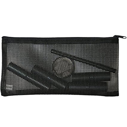 Zipper Mesh Toiletry Cosmetic Makeup Pencil Case Pouch Bag - Small To Medium Zippered Black Clear See Through Great For Makeup, Gym & Travel For Men, Women & Children - Perfect Stationary Storage Too