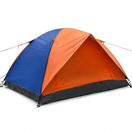 Odoland 2 Person 4 Seasons Portable Outdoor Folding Tent Waterproof 2 Doors Fiberglass for Outdoor Camping Hiking Dome Tent Double-Person Backpacking Tent