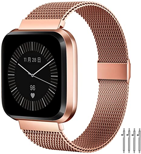 Suplink Bands Compatible with Fitbit Versa/Fitbit Versa 2/Fitbit Versa Lite for Women Men, Breathable Stainless Steel Strap, Adjustable Replacement Wristband Accessories for Fitbit Versa -Rose Gold