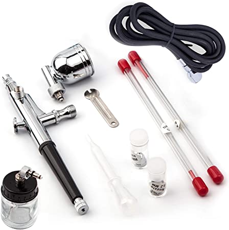 Fengda Precision Double Action Side Feed Airbrush FE-134K with Adapter, Airbrush Hose, Nozzles and Needles for Painting, Cake Decorating, Tattoo, Models Art