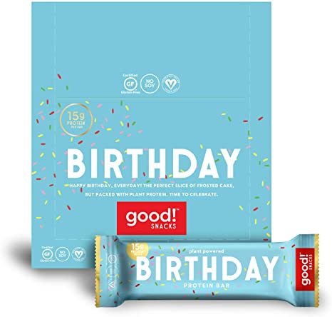 good! Snacks Vegan Birthday Cake Protein Bar | Gluten-Free, Plant Based, Low Sugar, Kosher, Soy Free, Non GMO | 15g Protein (12 Bars)…