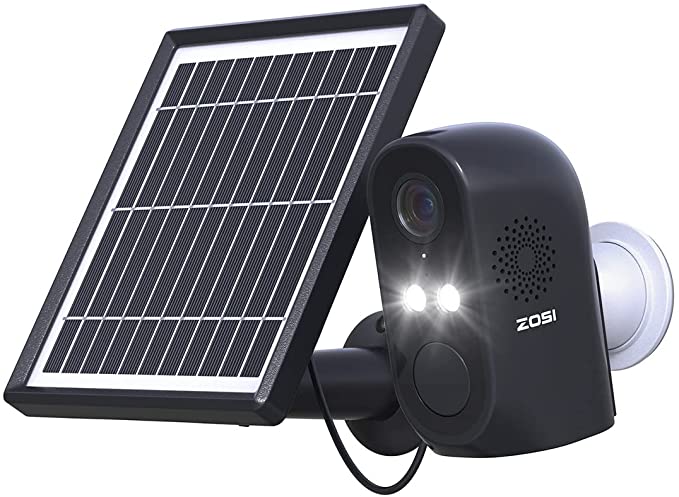 ZOSI C1 1080P Wire Free Rechargeable Battery Powered Camera with Solar Panel, 2-Way Audio, Human Detection, Smart Light & Sound Alarm, Optional Color Night Vision, Cloud/SD Card Storage(No SD Card)