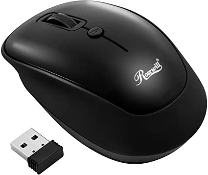 Rosewill RWM-001 Portable Cordless Compact Travel Mouse, Optical Sensor, USB Wireless Receiver, Adjustable DPI, 4 Buttons, Office Style for Laptop, Notebook, PC, Computer, MacBook, Black