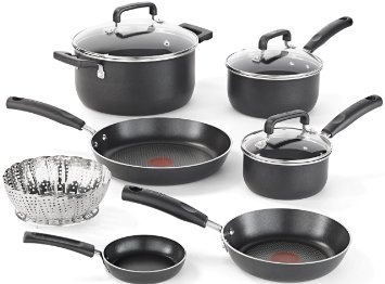 T-fal C111SA Nonstick Dishwasher and Oven Safe Thermo Spot Cookware Set 10-Piece Black