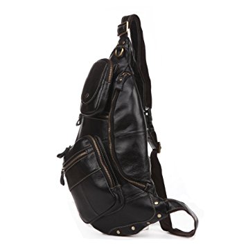 BAOSHA XB-09 Stylish Genuine Leather Men's Shoulder Sling Backpack Cross Body Chest Bag Black