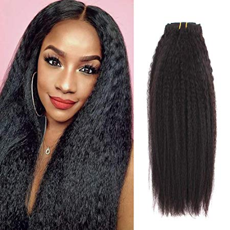 Sassina Unprocessed Virgin Human Hair Clip in Extensions Natural Color Double Wefts 120Grams Kinky Straight Clip on Hair For African American Black Women, KS 12 Inch