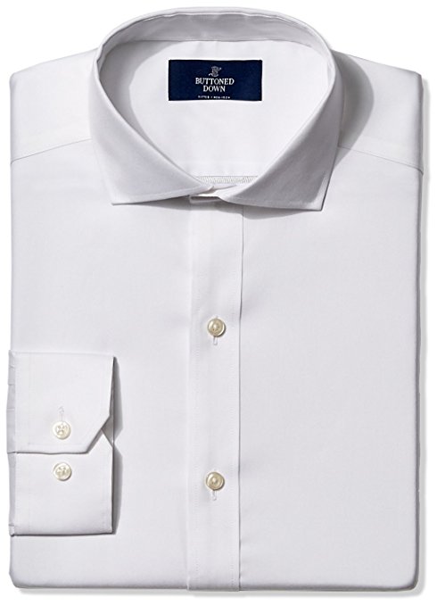 Buttoned Down Men's Fitted Cutaway-Collar Solid Non-Iron Dress Shirt Without Pocket