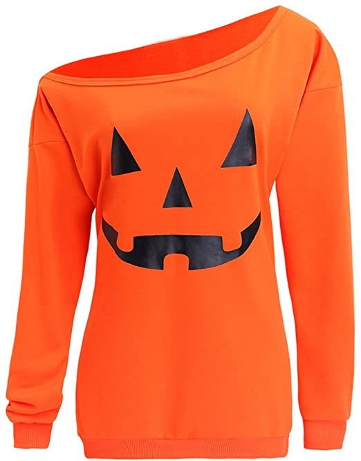 Dutebare Women Halloween Off Shoulder Sweatshirt Slouchy Witch Shirt Long Sleeve Pullover Tops