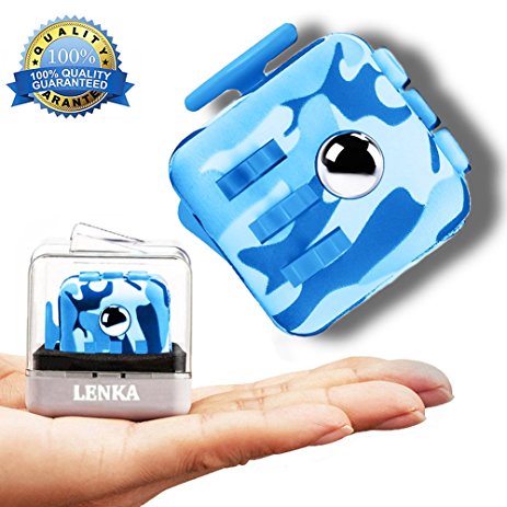 Blue Fidget Cube - Ocean Blue Camo - [HIGH QUALITY] Effective Sensory Toys Anti-Stress & Anti-anxiety for Kids& Adults - Comes with Case   Prime Fast Shipping