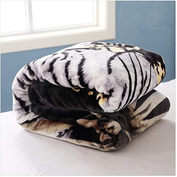 Hiyoko White Tiger Throw Velvet 75" by 90" Blanket, Cloudy Dream Animal. Warm for Bed, Sofa, and Couch. Less Fuzz, Almost Lints-Free, No Shedding
