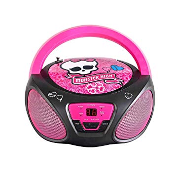 Sakar - Monster High - Child Boombox CD Player - FM/AM Radio - Battery Portable - AUX In for iPhone, Android, iPod, MP3 Player - Mains Powered