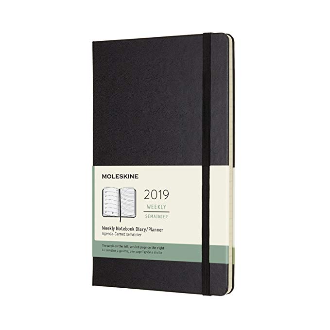 Moleskine 2019 12M Weekly Notebook Large Weekly Notebook Black Hard Cover (5 x 8.25) Moleskine Weekly Planner for Students, Professionals, for Organizing and Planning