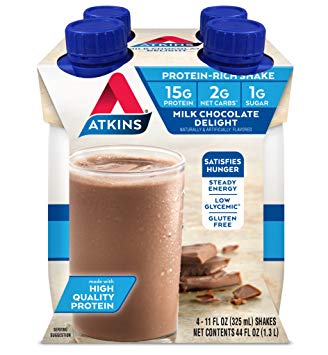 Atkins Gluten Free Protein-Rich Shake, Milk Chocolate Delight, 4 Count