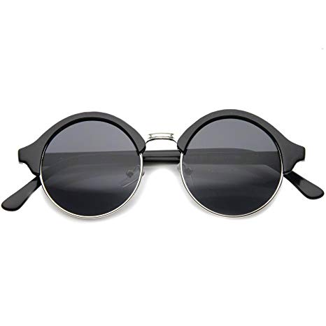 Vintage Inspired Classic Half Frame Semi-Rimless Round Circle Sunglasses