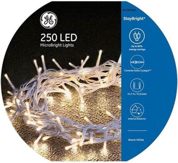 GE StayBright LED MicroBright Lights, 250ct, Warm White 93266LO