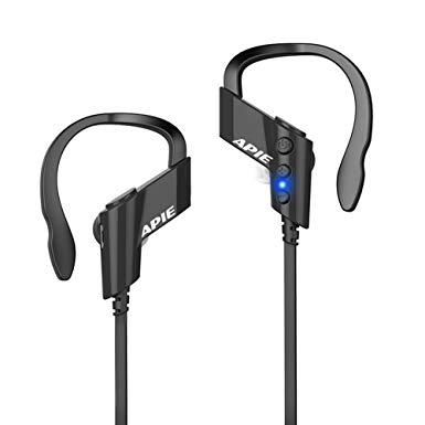 APIE Wireless Sports Bluetooth V4.1 Headphones Sweatproof Running Exercise Stereo with Mic Earbuds Earphones Noise Cancelling Neckband Earphones (Black)