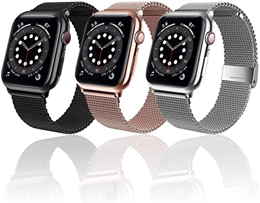 Valband Compatible for Apple Watch Band 38mm 40mm 42mm 44mm, Adjustable Stainless Steel Mesh Wristband Sport Loop for iWatch Series 6/5/4/3/2/1, SE (Black,Rose Gold,Sliver, 42mm/44mm)