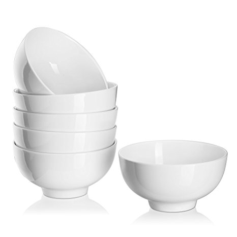 Dowan 20.3oz Cereal Bowls/Soup Bowl Set, Porcelain Snack/Dessert Bowl, White, Set of 6