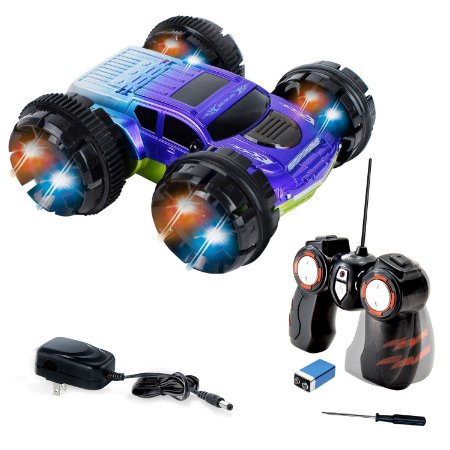 KidiRace Stunt Car, 360 Degree Spinning and Flips, Double Sided Remote Control Car - Blue