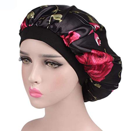 Fashion Design Stylish Reusable Shower cap with Beautiful pattern and color (Adult Size, Black Flower)