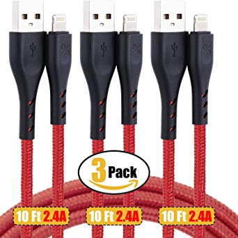 CyvenSmart iPhone Charger MFi Certified Lightning Cable,3 Pack 10FT Extra Long Nylon Braided Charging&Syncing Cord Compatible with iPhone Xs/XR/XS Max/X/7/7Plus/8/8Plus/6S/6S Plus/5