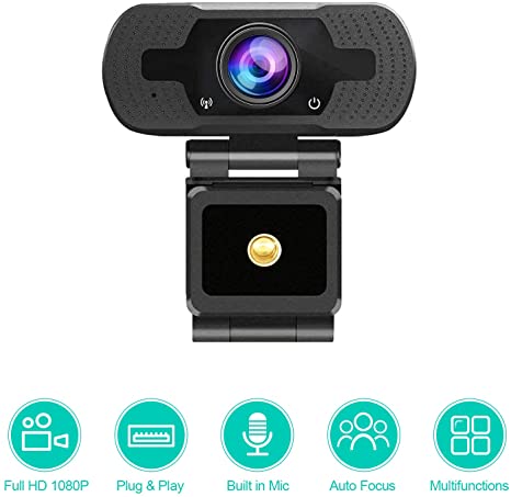 Webcam 1080P HD Live Streaming Webcam USB Plug and Play Web Camera for PC Laptop Desktop with 90-Degree Wide Angle Microphone for Video Conference Recording Gaming, Video Calling