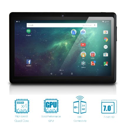NeuTab® 7'' Quad Core Google Android 4.4 KitKat Tablet PC, 8GB Nand Flash, HD 1024X600 Display, Bluetooth, Dual Camera, 1 Year US Warranty FCC Certified (Black)