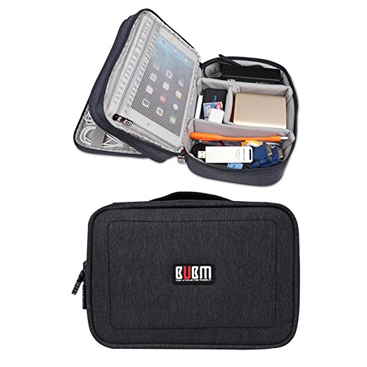 BUBM Waterproof Double Layers Travel Gadget Organizer Bag, Electronics Accessories Bag (Black)